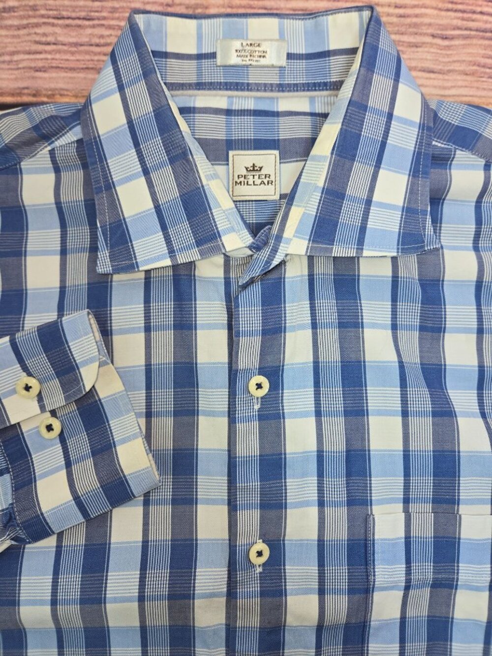 Peter Millar Mens Blue Long Sleeve Shirt Size Large
